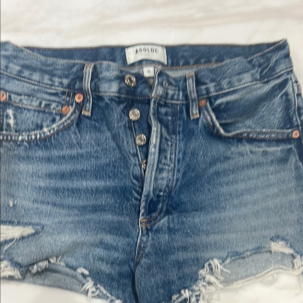 Agolde Distressed Blue Denim Shorts
